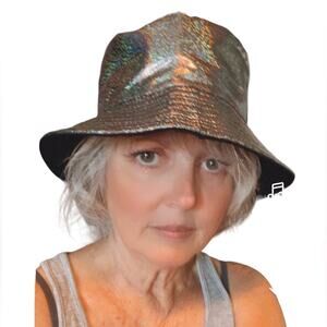 Silver Iridescent Glittery Reversible to Black Bucket Hat